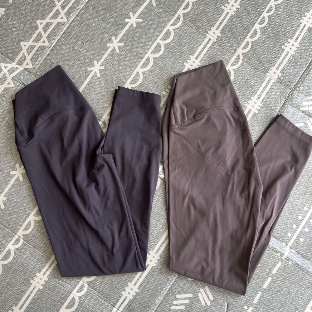 Set of Two Leggings in taupe purple and taupe brown/light taupe grey/purple S